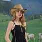 Wide Brim Straw Sun Hat with Adjustable Chin Strap Woven Cowboy Style Summer Beach Sun Hat