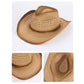Wide Brim Straw Sun Hat with Adjustable Chin Strap Woven Cowboy Style Summer Beach Sun Hat