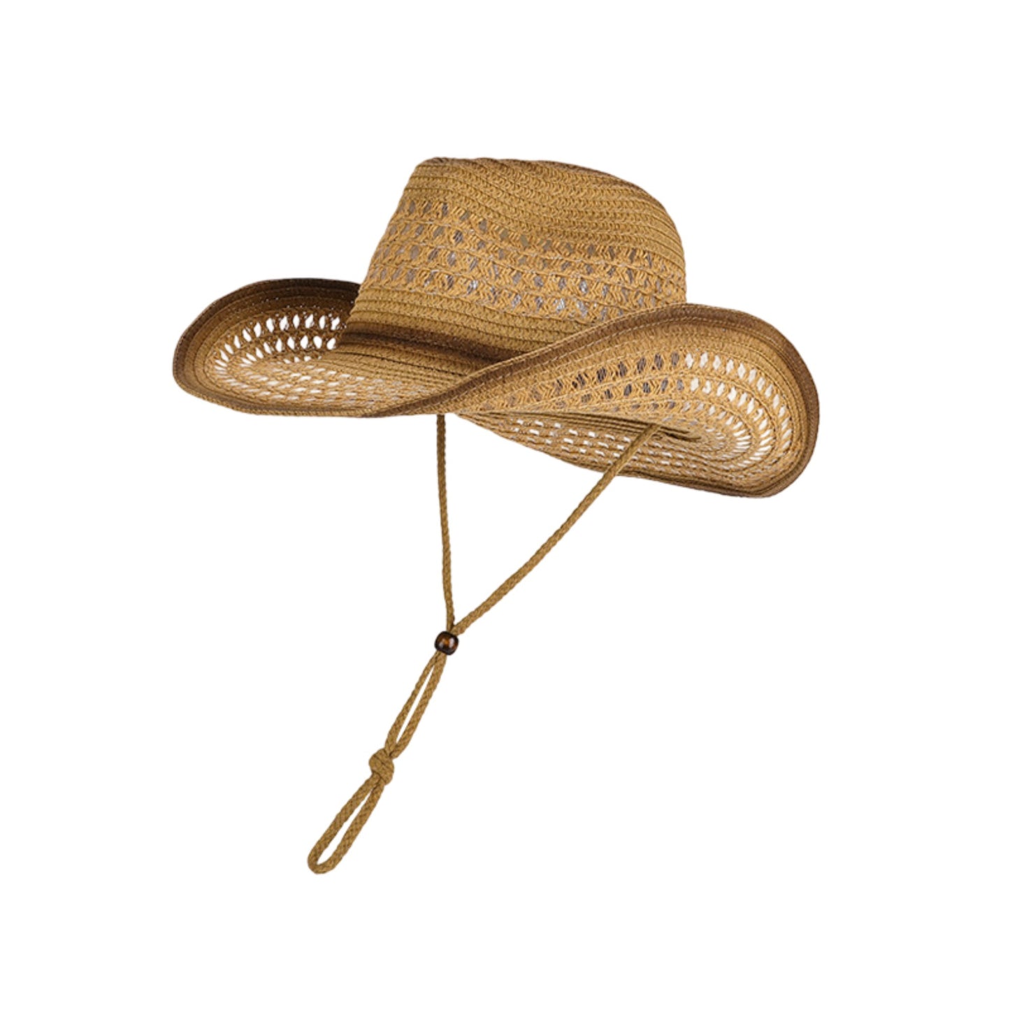 Wide Brim Straw Sun Hat with Adjustable Chin Strap Woven Cowboy Style Summer Beach Sun Hat