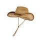 Wide Brim Straw Sun Hat with Adjustable Chin Strap Woven Cowboy Style Summer Beach Sun Hat