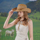 Wide Brim Straw Sun Hat with Adjustable Chin Strap Woven Cowboy Style Summer Beach Sun Hat