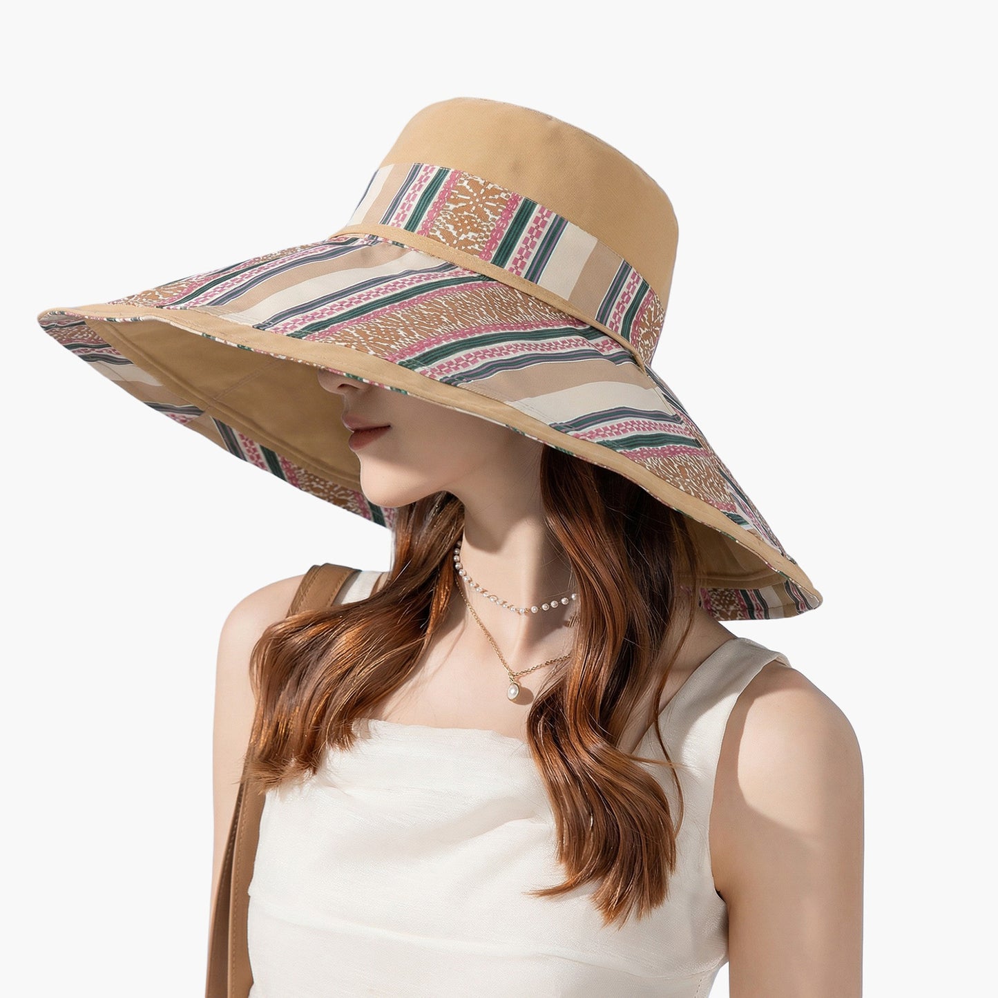 Reversible Wide Brim Sun Hat with Chin Tie Large Floppy Brim Packable Summer Beach Hat