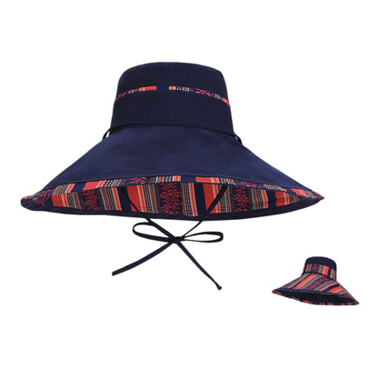 Reversible Wide Brim Sun Hat with Chin Tie Large Floppy Brim Packable Summer Beach Hat