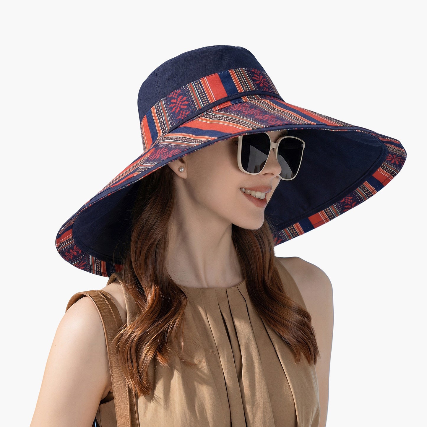 Reversible Wide Brim Sun Hat with Chin Tie Large Floppy Brim Packable Summer Beach Hat