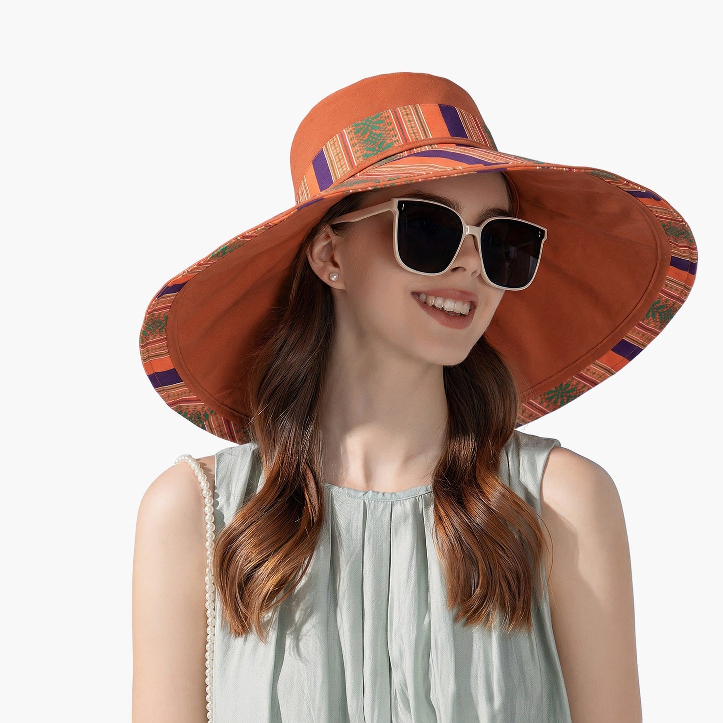 Reversible Wide Brim Sun Hat with Chin Tie Large Floppy Brim Packable Summer Beach Hat