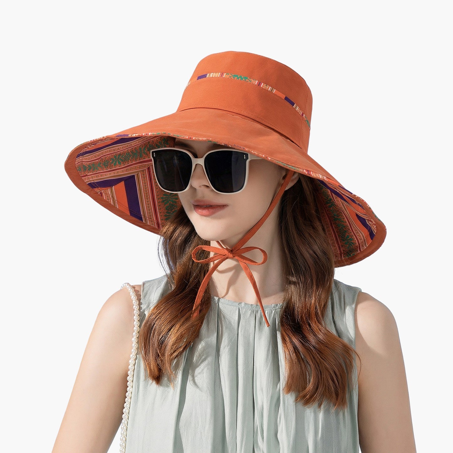 Reversible Wide Brim Sun Hat with Chin Tie Large Floppy Brim Packable Summer Beach Hat