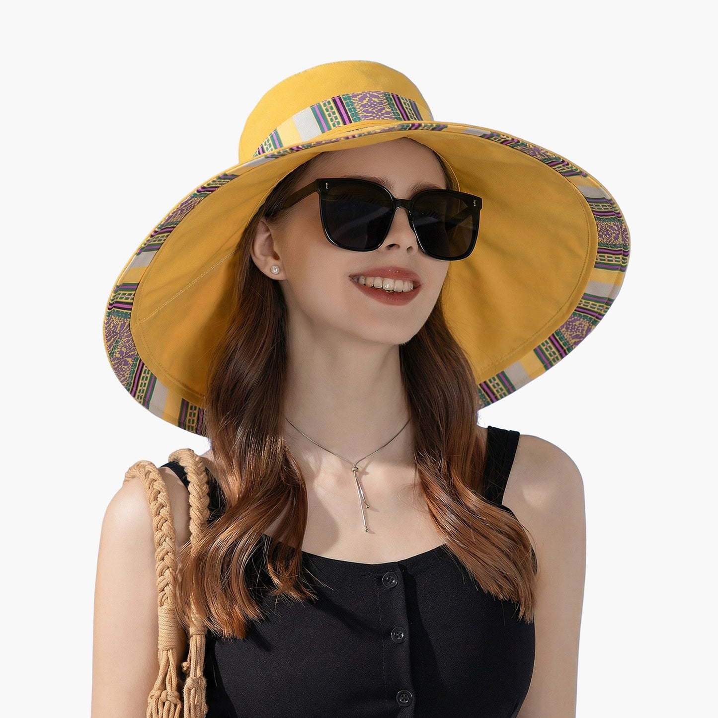 Reversible Wide Brim Sun Hat with Chin Tie Large Floppy Brim Packable Summer Beach Hat