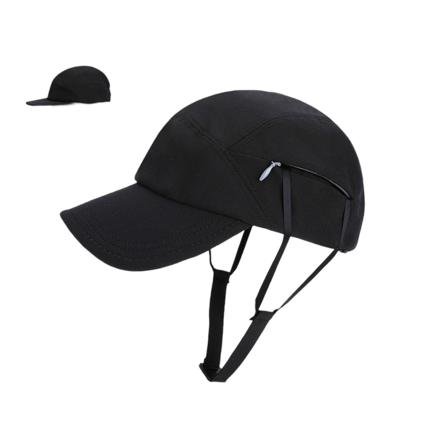 Outdoor Baseball Cap with Hidden Chin Strap Breathable Sports Hiking Sun Hat Adjustable Fit