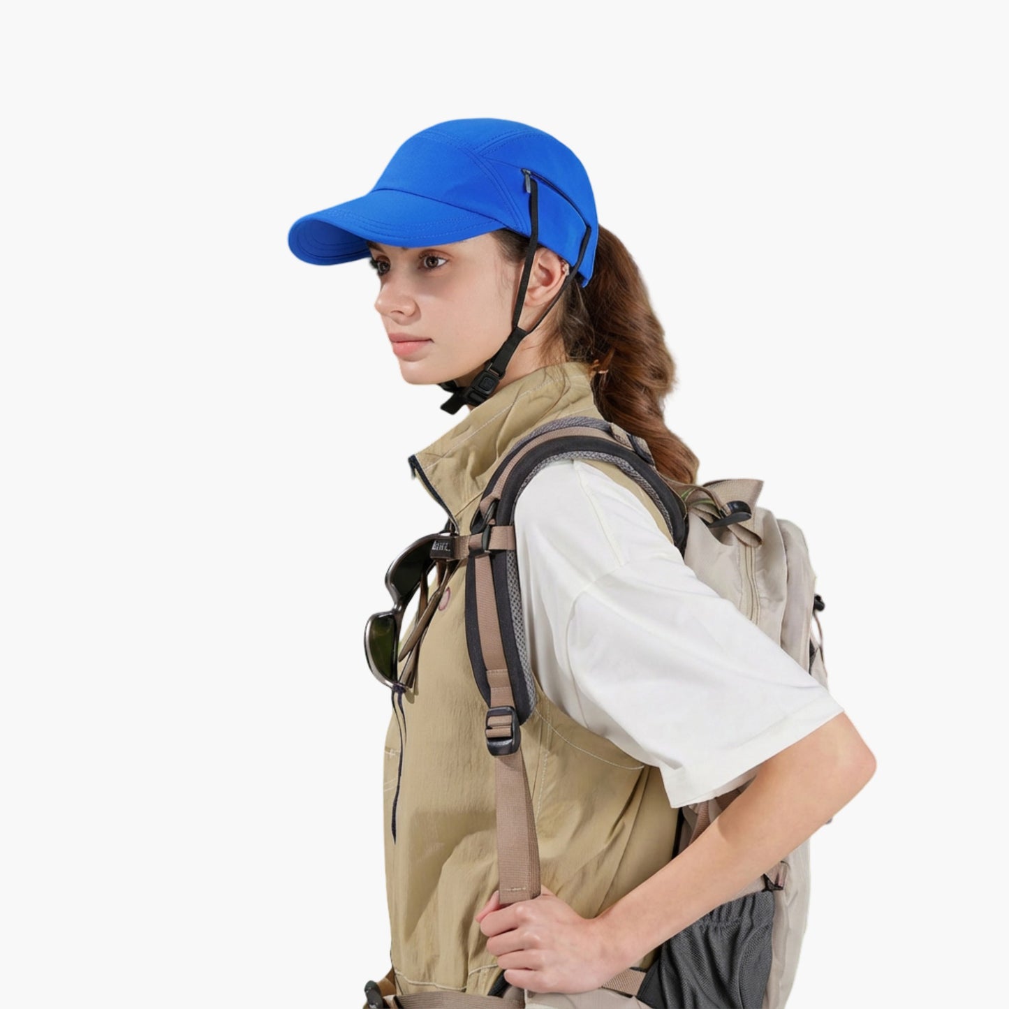 Outdoor Baseball Cap with Hidden Chin Strap Breathable Sports Hiking Sun Hat Adjustable Fit