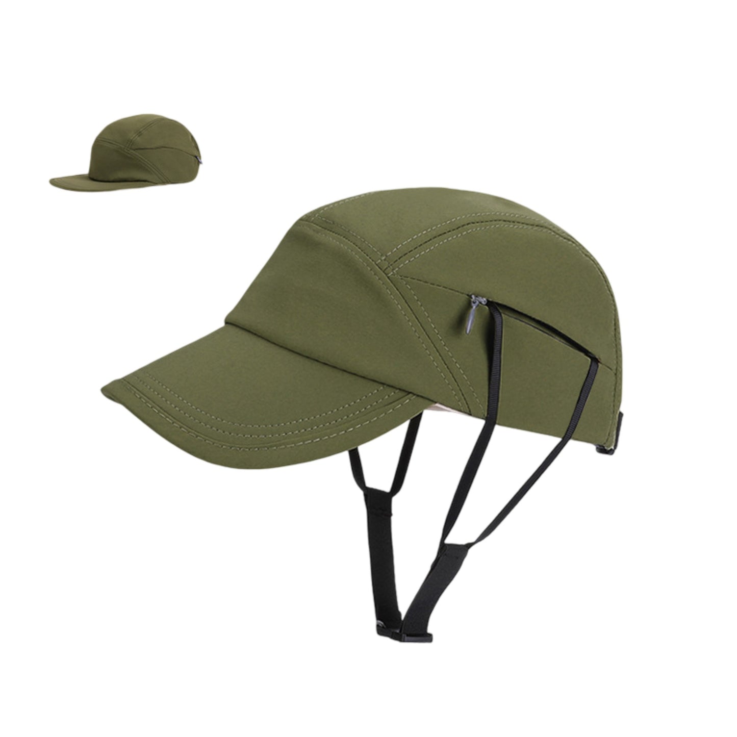 Outdoor Baseball Cap with Hidden Chin Strap Breathable Sports Hiking Sun Hat Adjustable Fit