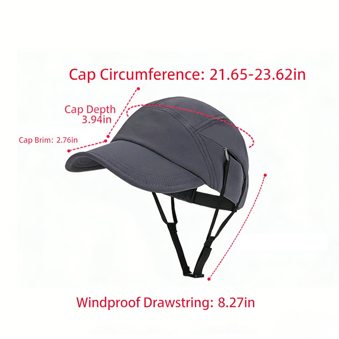 Outdoor Baseball Cap with Hidden Chin Strap Breathable Sports Hiking Sun Hat Adjustable Fit
