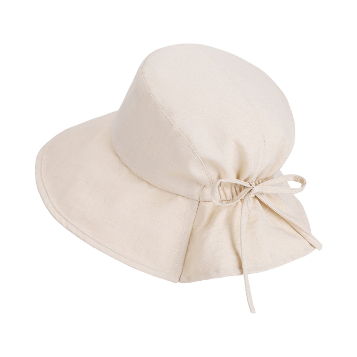Wide Brim Sun Hat with Back Bow Adjustable Cotton Bucket Hat Summer Beach Sun Hat