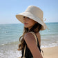 Wide Brim Sun Hat with Back Bow Adjustable Cotton Bucket Hat Summer Beach Sun Hat