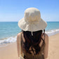 Wide Brim Sun Hat with Back Bow Adjustable Cotton Bucket Hat Summer Beach Sun Hat