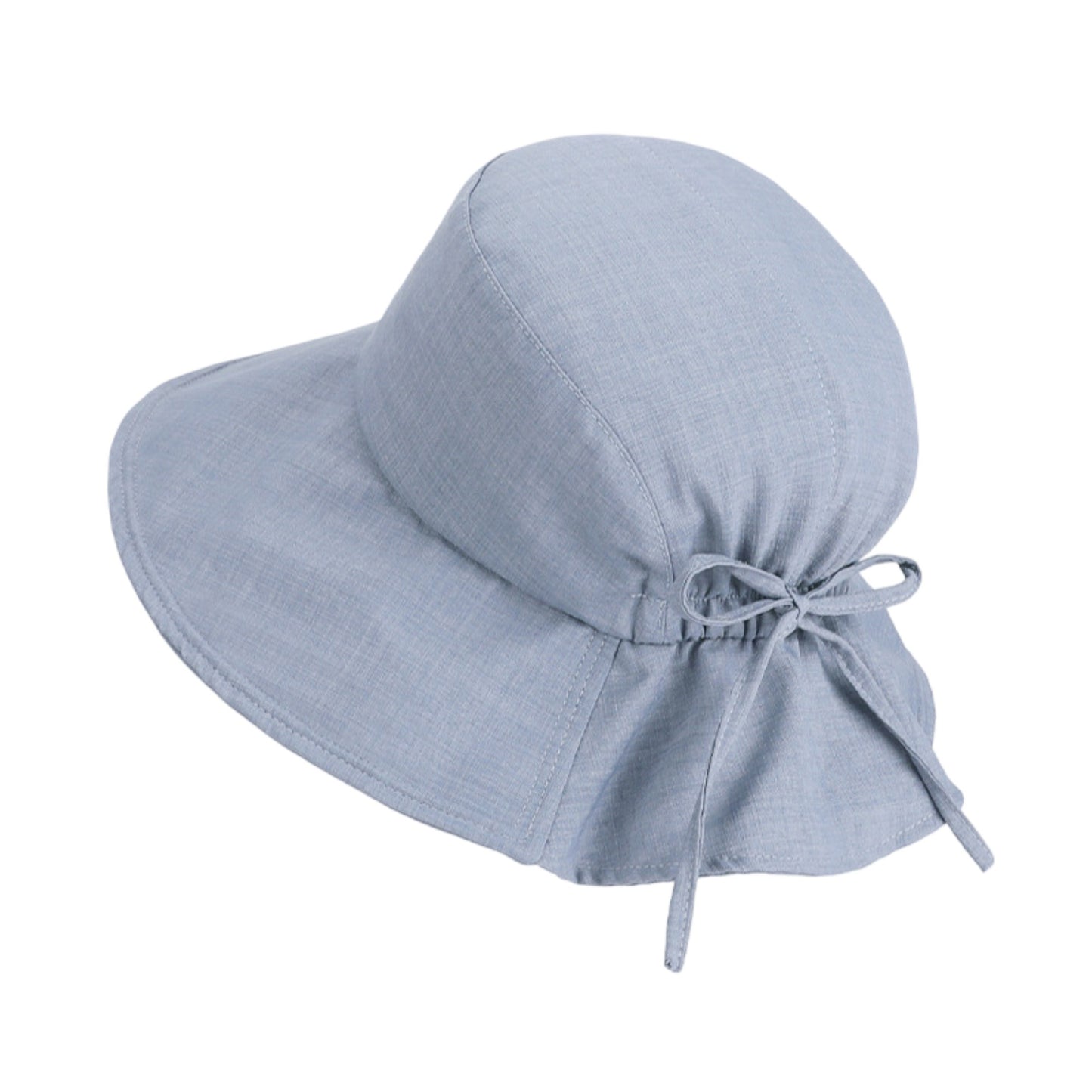 Wide Brim Sun Hat with Back Bow Adjustable Cotton Bucket Hat Summer Beach Sun Hat