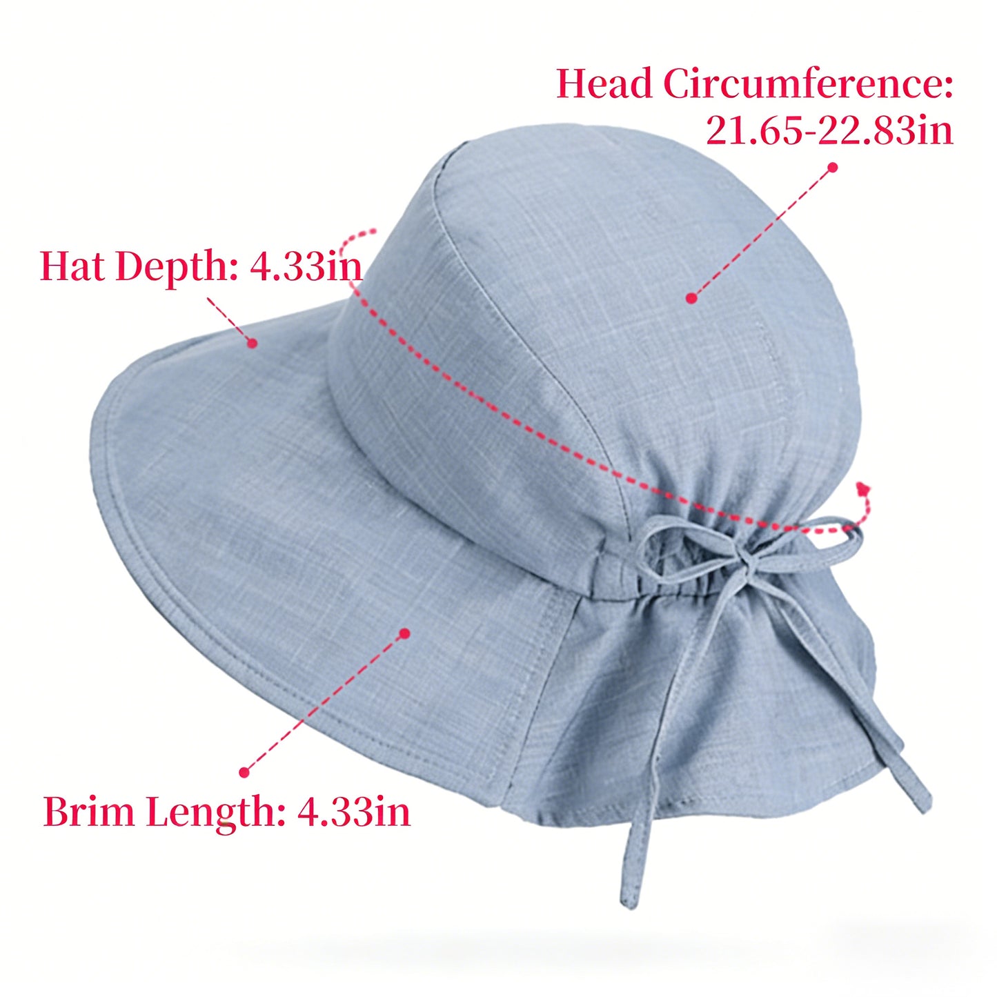 Wide Brim Sun Hat with Back Bow Adjustable Cotton Bucket Hat Summer Beach Sun Hat