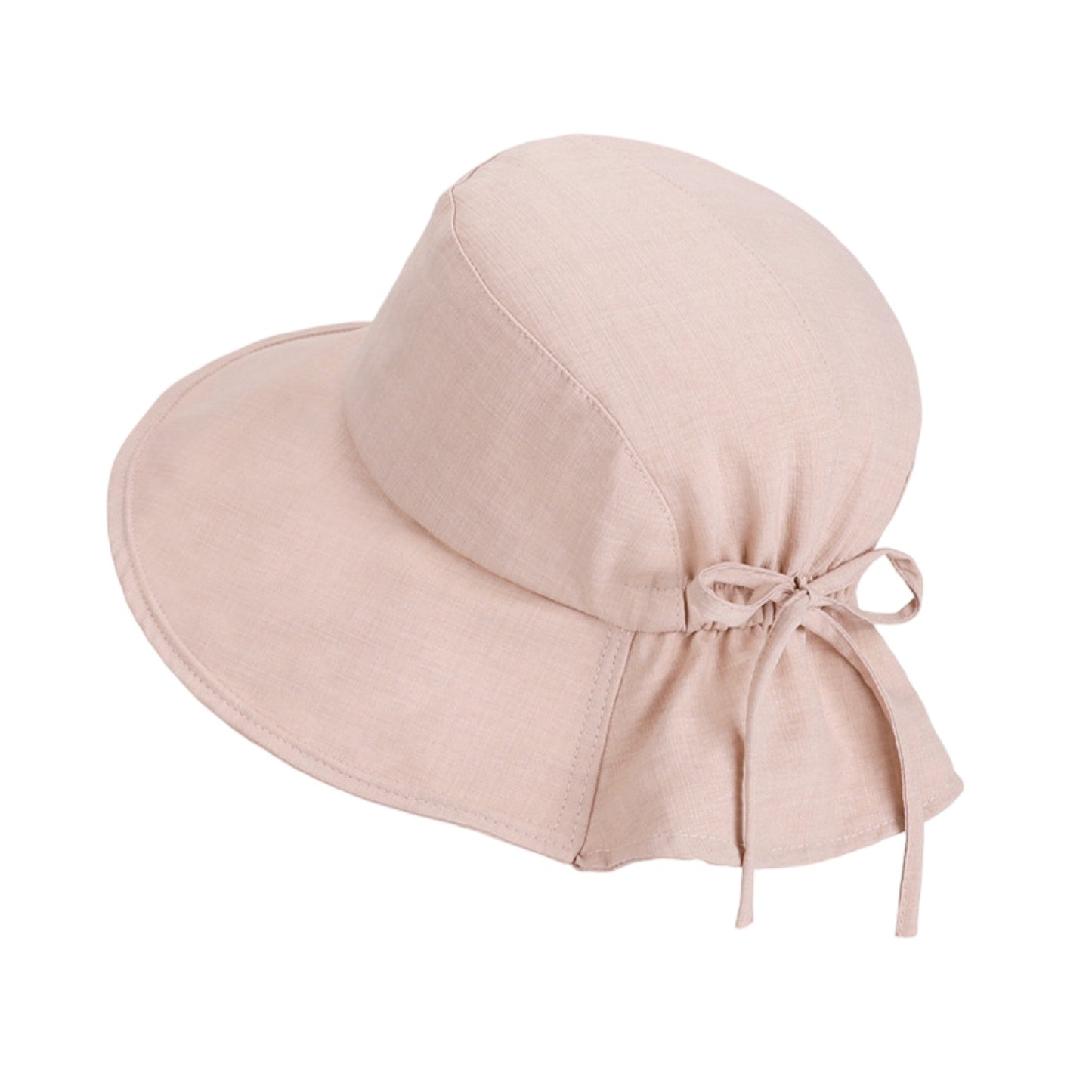 Wide Brim Sun Hat with Back Bow Adjustable Cotton Bucket Hat Summer Beach Sun Hat