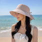 Wide Brim Sun Hat with Back Bow Adjustable Cotton Bucket Hat Summer Beach Sun Hat