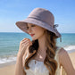 Wide Brim Sun Hat with Back Bow Adjustable Cotton Bucket Hat Summer Beach Sun Hat