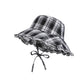 Plaid Bucket Hat with Ruffle Brim Adjustable Sun Hat Lightweight Summer Beach Sun Hat