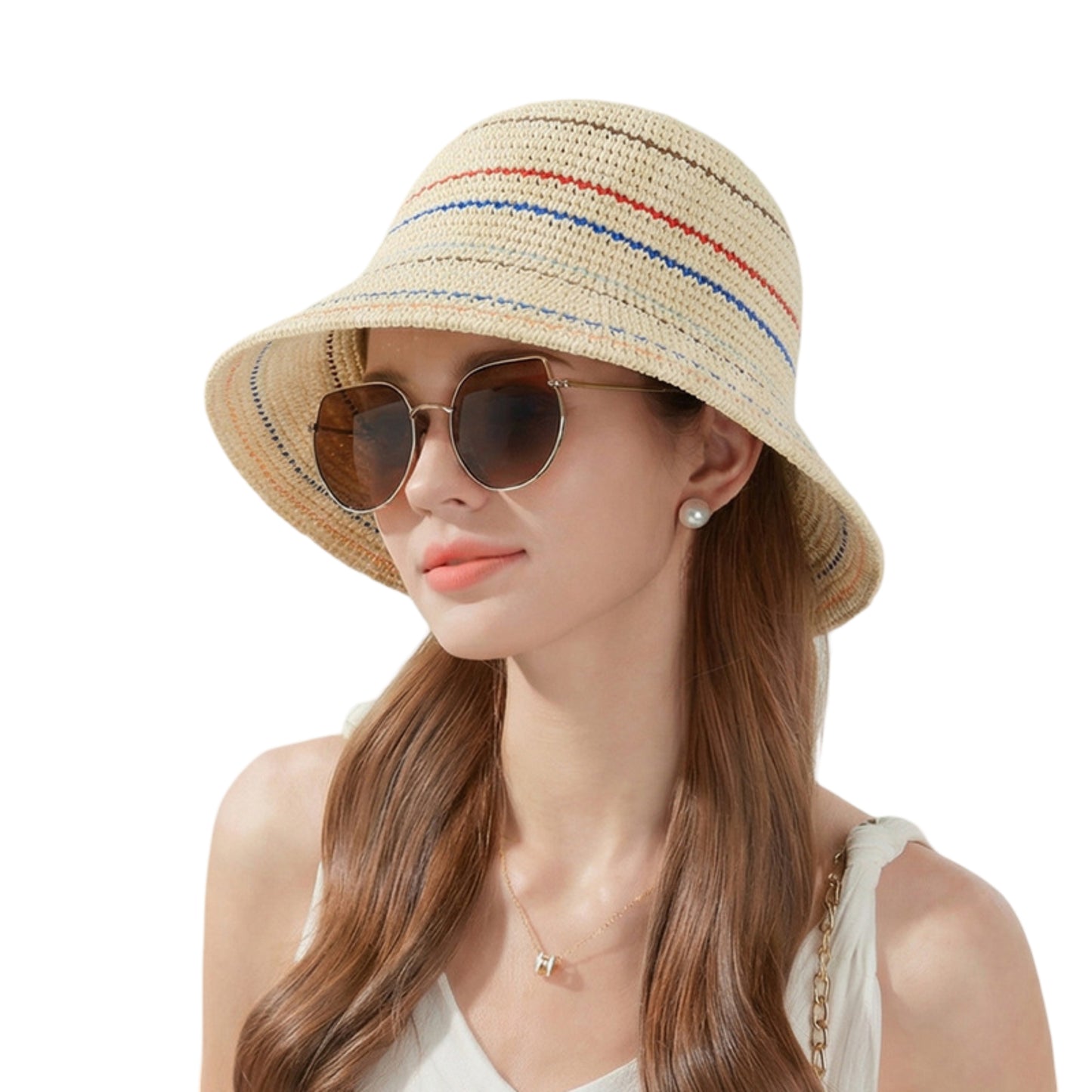 Straw Bucket Hat Breathable Woven Sun Hat Lightweight Packable Summer Beach Hat