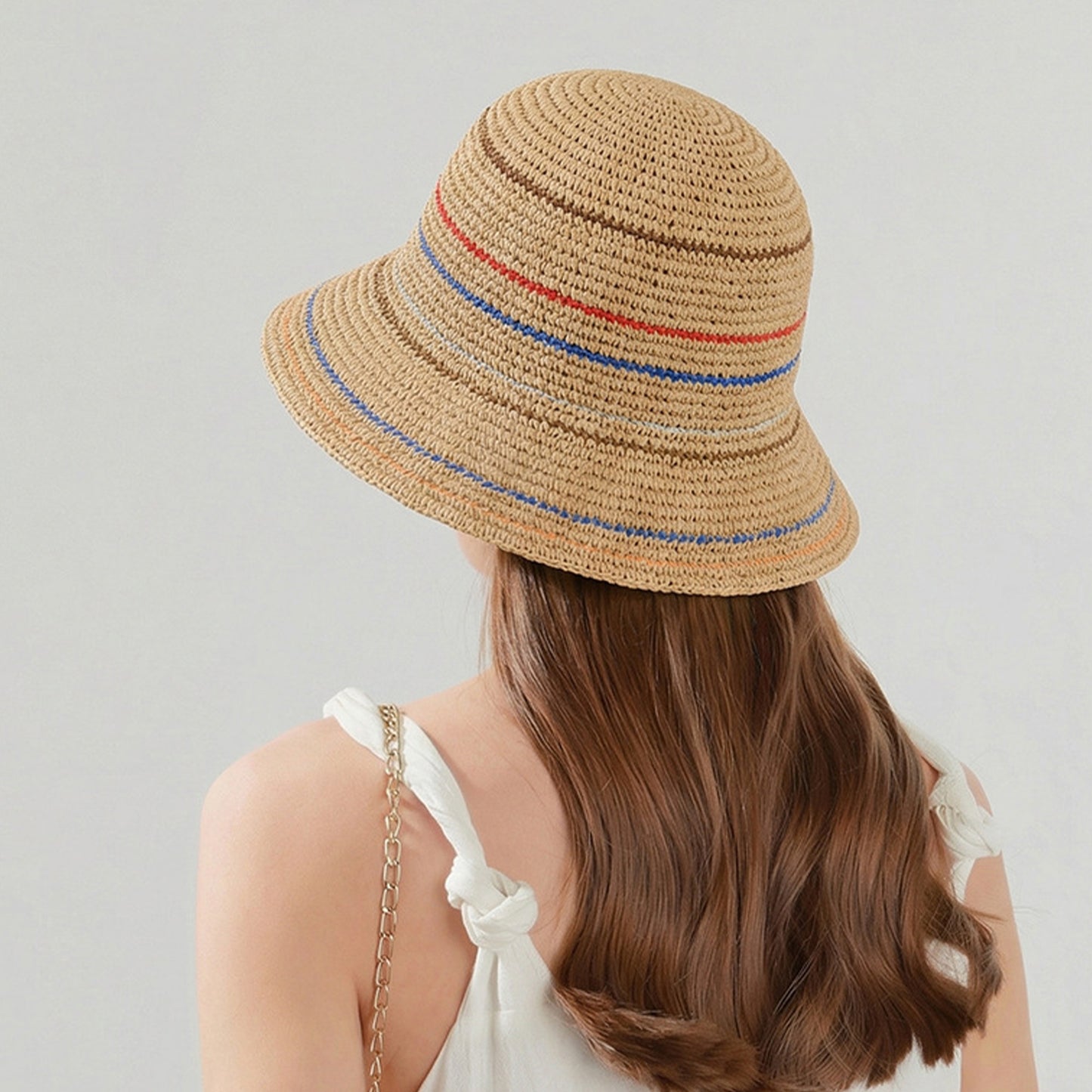 Straw Bucket Hat Breathable Woven Sun Hat Lightweight Packable Summer Beach Hat