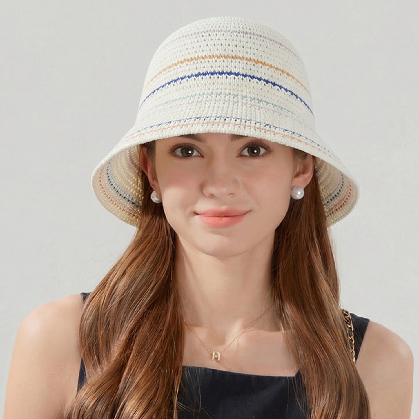 Straw Bucket Hat Breathable Woven Sun Hat Lightweight Packable Summer Beach Hat