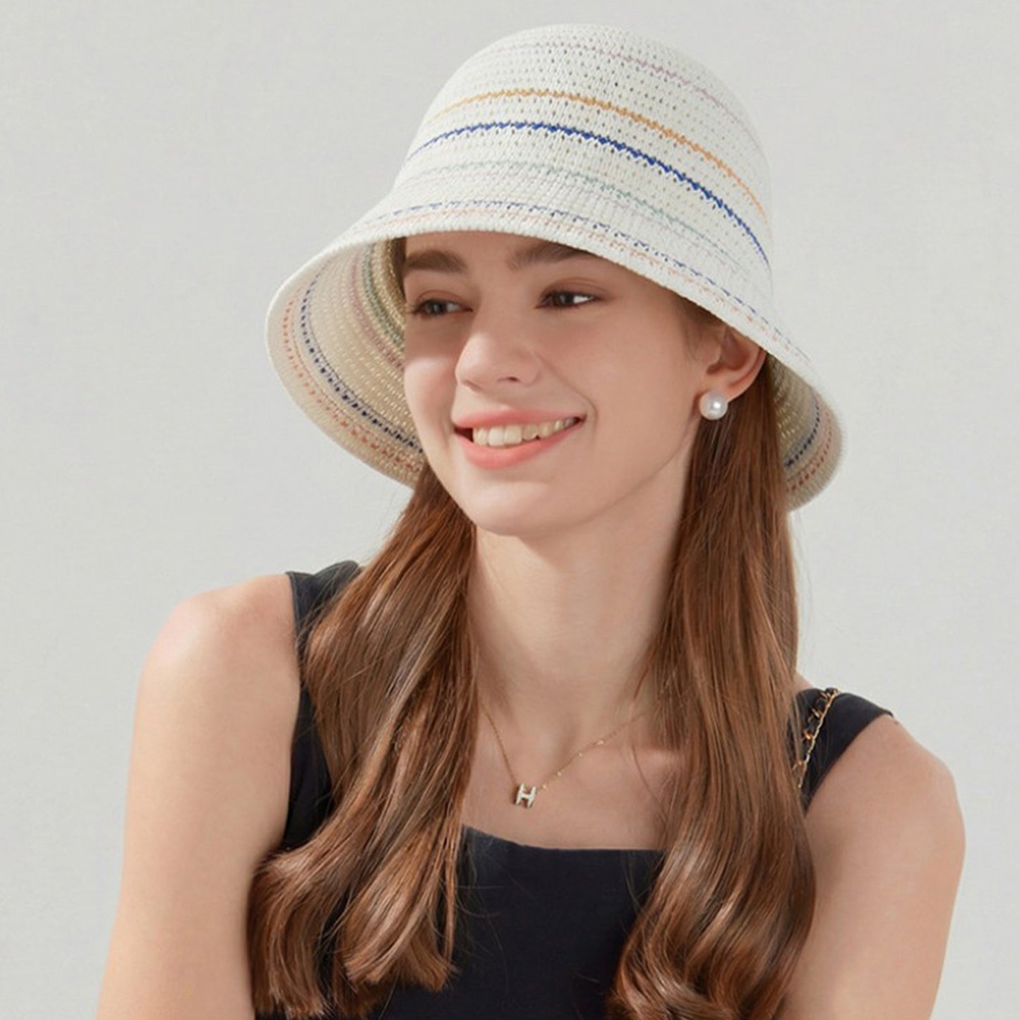 Straw Bucket Hat Breathable Woven Sun Hat Lightweight Packable Summer Beach Hat