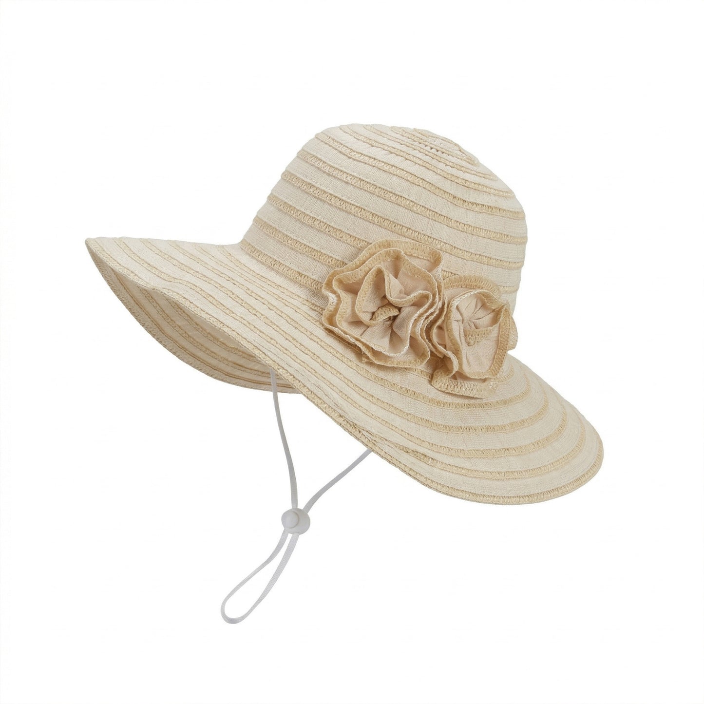 Straw Sun Hat with Floral Accent Summer Beach Hat with Adjustable Chin Strap