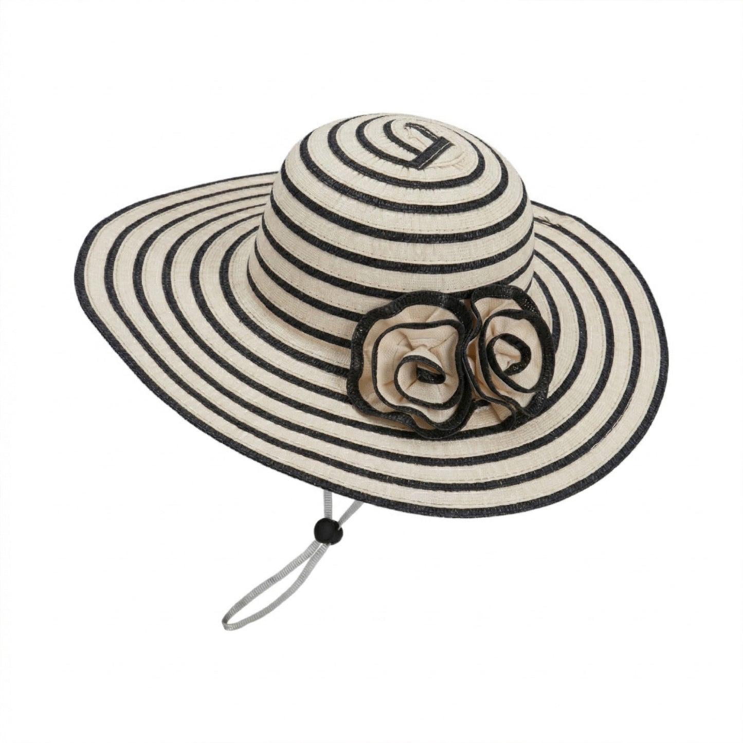 Straw Sun Hat with Floral Accent Summer Beach Hat with Adjustable Chin Strap