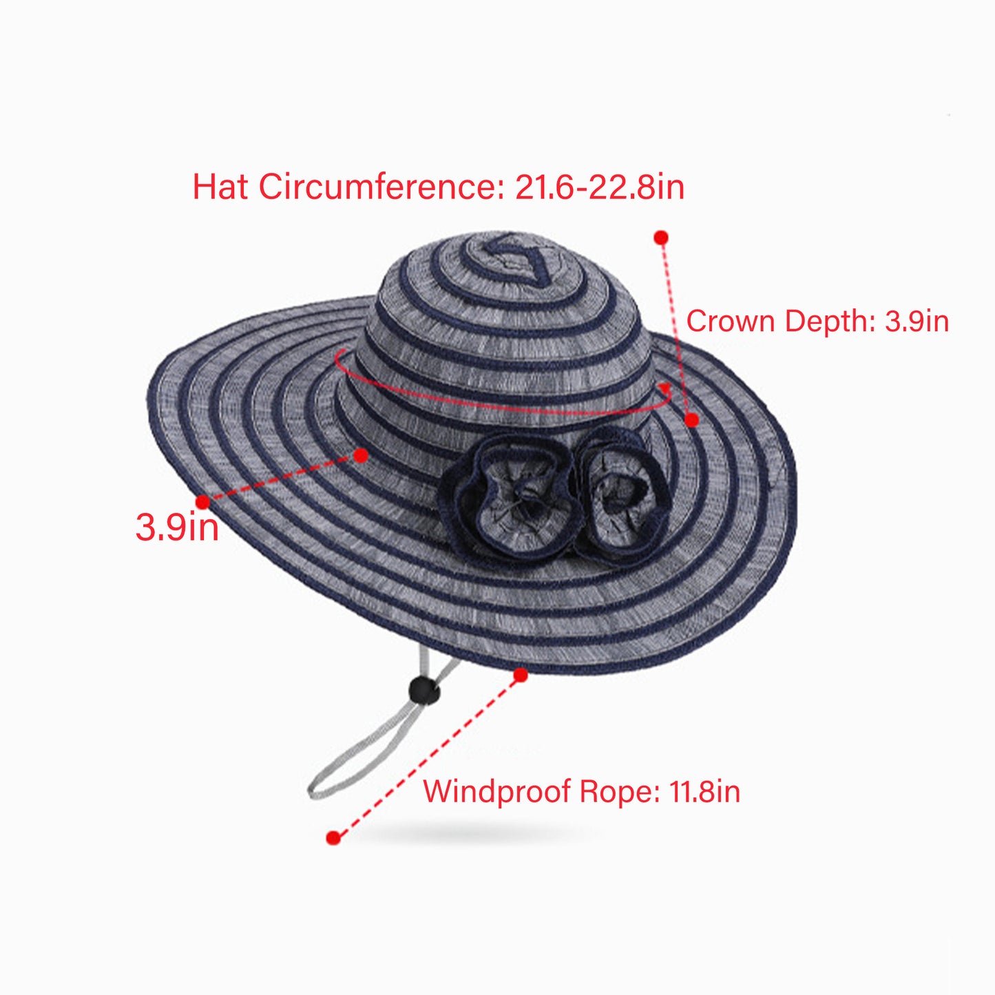Straw Sun Hat with Floral Accent Summer Beach Hat with Adjustable Chin Strap
