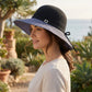 Wide Brim Straw Sun Hat with Contrast Stripe Brim Bow Detail Lightweight Beach Hat