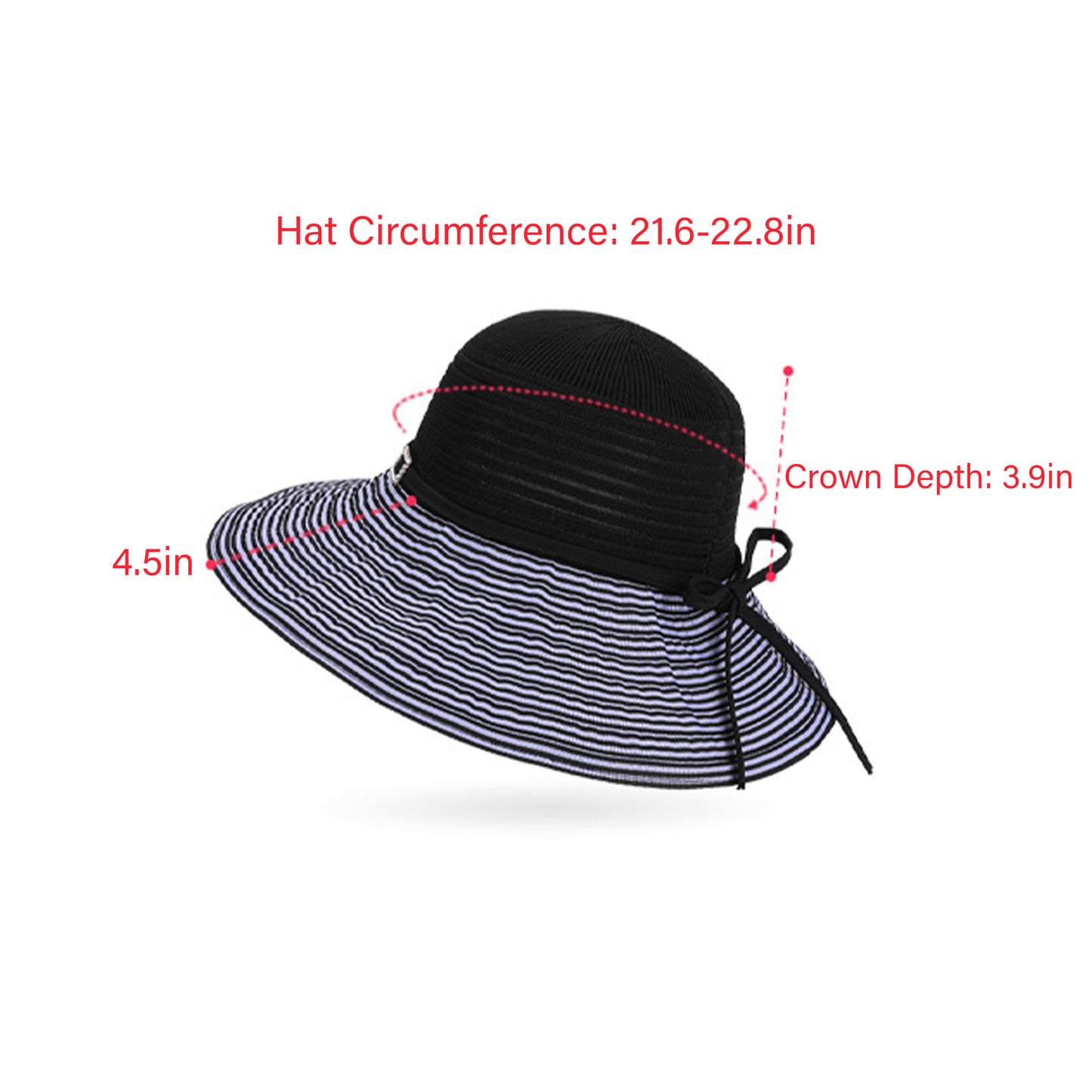 Wide Brim Straw Sun Hat with Contrast Stripe Brim Bow Detail Lightweight Beach Hat