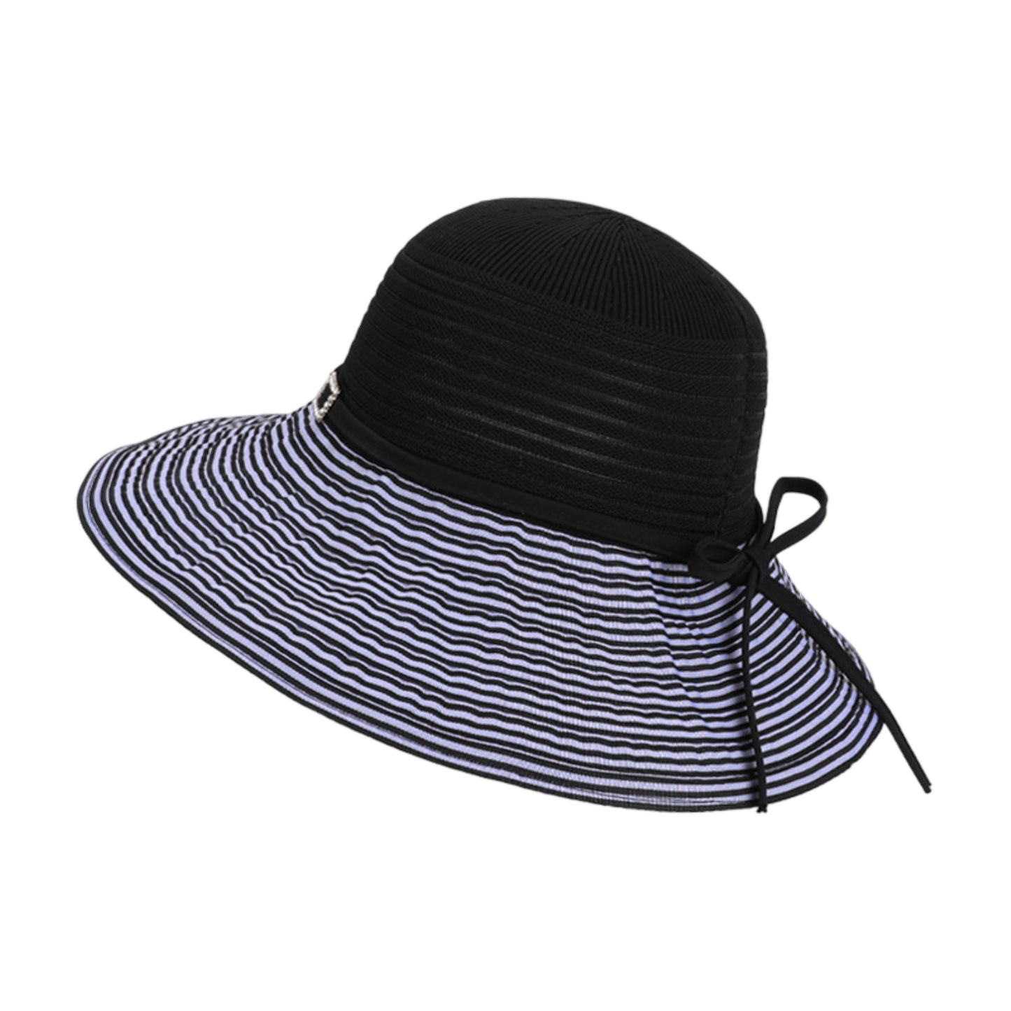 Wide Brim Straw Sun Hat with Contrast Stripe Brim Bow Detail Lightweight Beach Hat