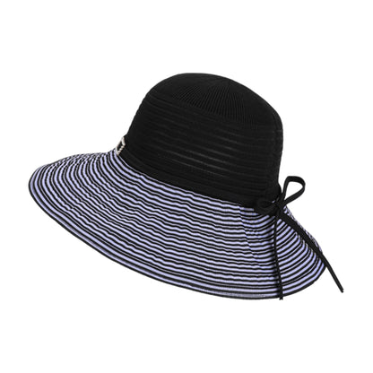 Wide Brim Straw Sun Hat with Contrast Stripe Brim Bow Detail Lightweight Beach Hat
