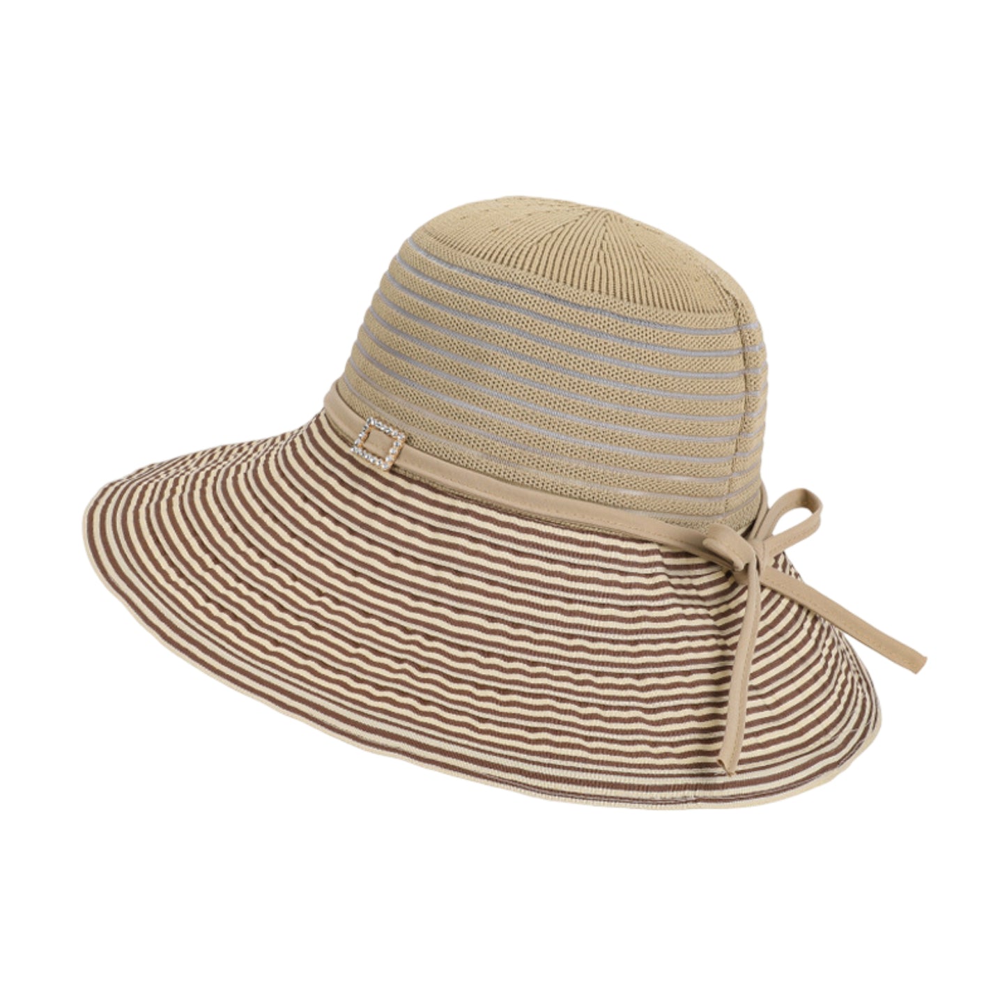 Wide Brim Straw Sun Hat with Contrast Stripe Brim Bow Detail Lightweight Beach Hat