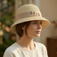 Straw Sun Hat with Pearl Accent Band Lightweight Summer Beach Travel Hat