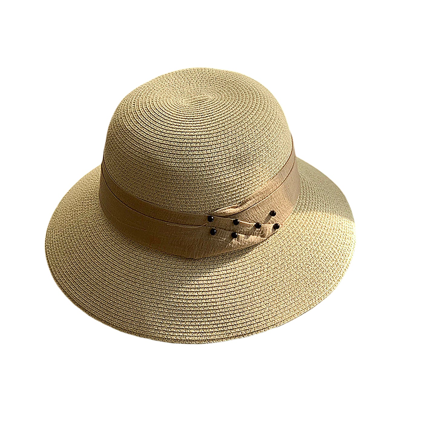 Straw Sun Hat with Pearl Accent Band Lightweight Summer Beach Travel Hat
