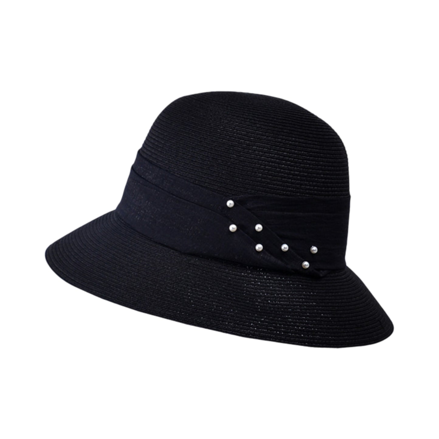 Straw Sun Hat with Pearl Accent Band Lightweight Summer Beach Travel Hat