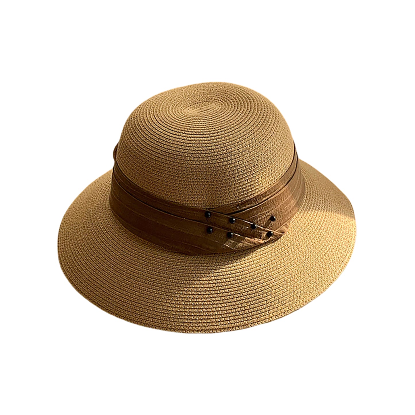 Straw Sun Hat with Pearl Accent Band Lightweight Summer Beach Travel Hat