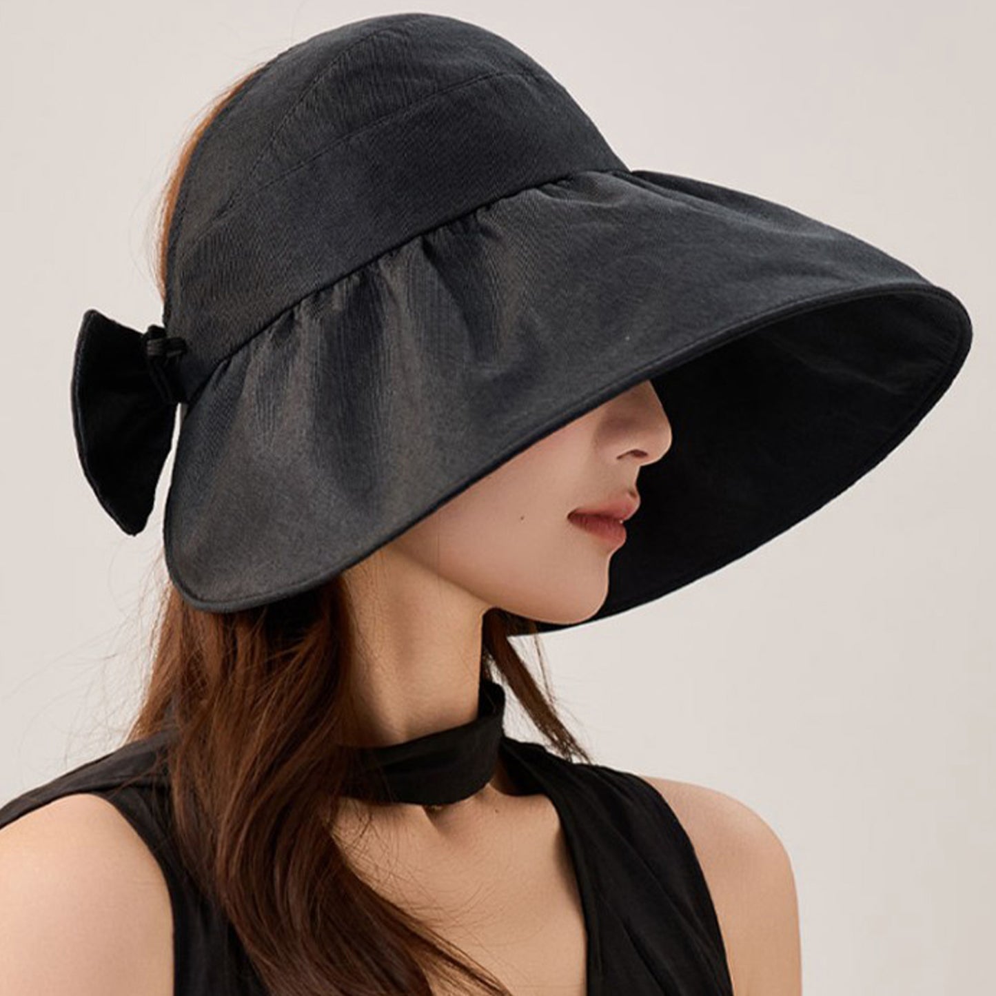 Wide Brim Sun Hat with Bow Detail Breathable Foldable Summer Beach Travel Hat