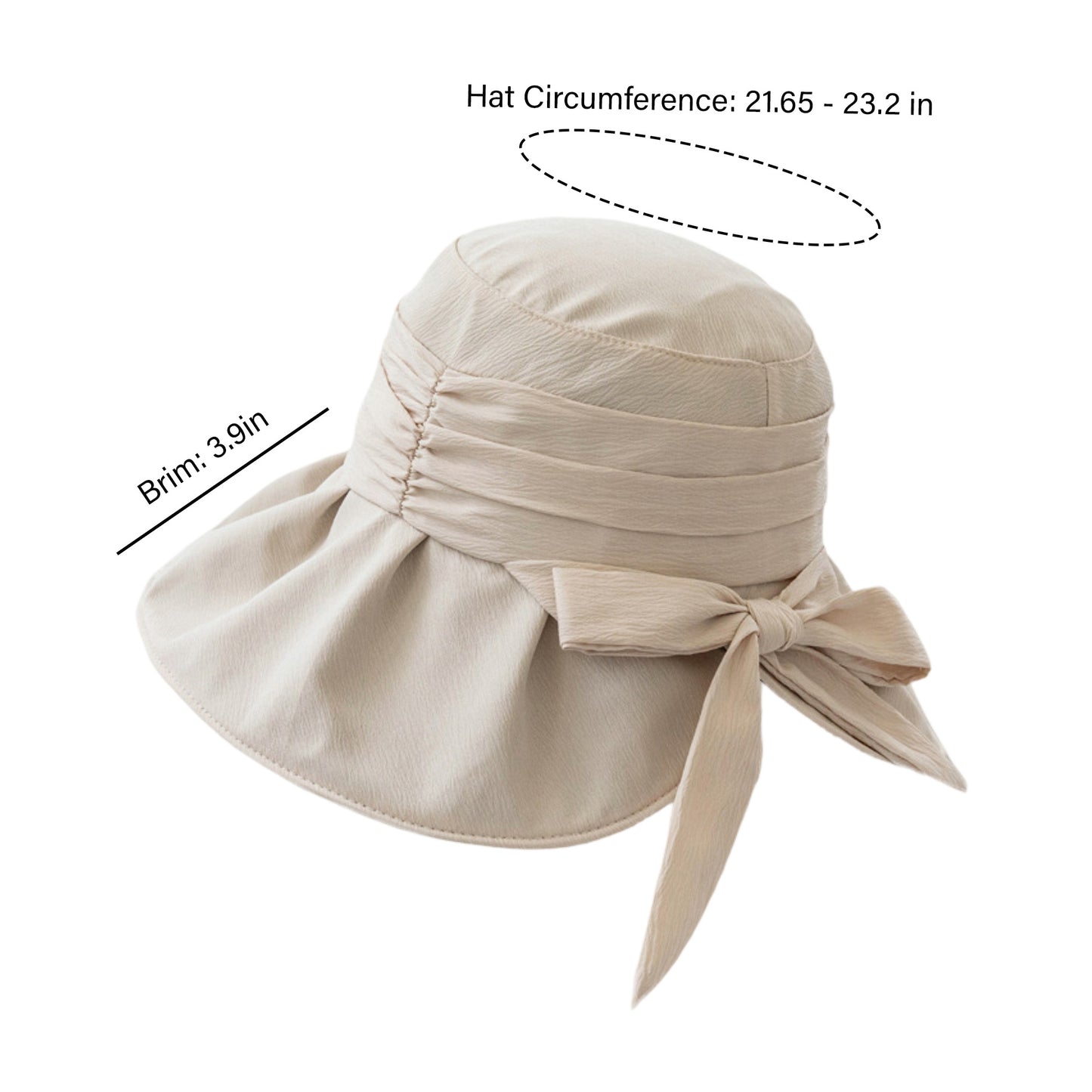 Wide Brim Sun Hat with Bow Lightweight Breathable UV Protection Foldable Travel Beach Hat