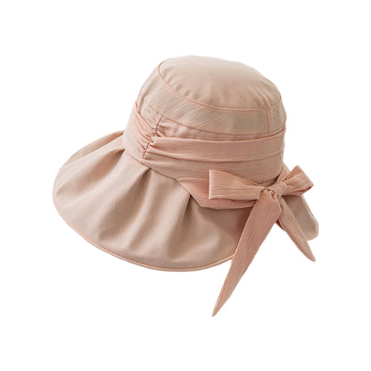 Wide Brim Sun Hat with Bow Lightweight Breathable UV Protection Foldable Travel Beach Hat
