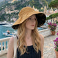 Wide Brim Sun Hat with Bow Lightweight Breathable UV Protection Foldable Travel Beach Hat
