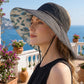 Wide Brim Sun Hat with Floral Lining Ponytail Opening Lightweight Packable Beach Hat