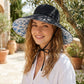 Wide Brim Sun Hat with Floral Lining Ponytail Opening Lightweight Packable Beach Hat