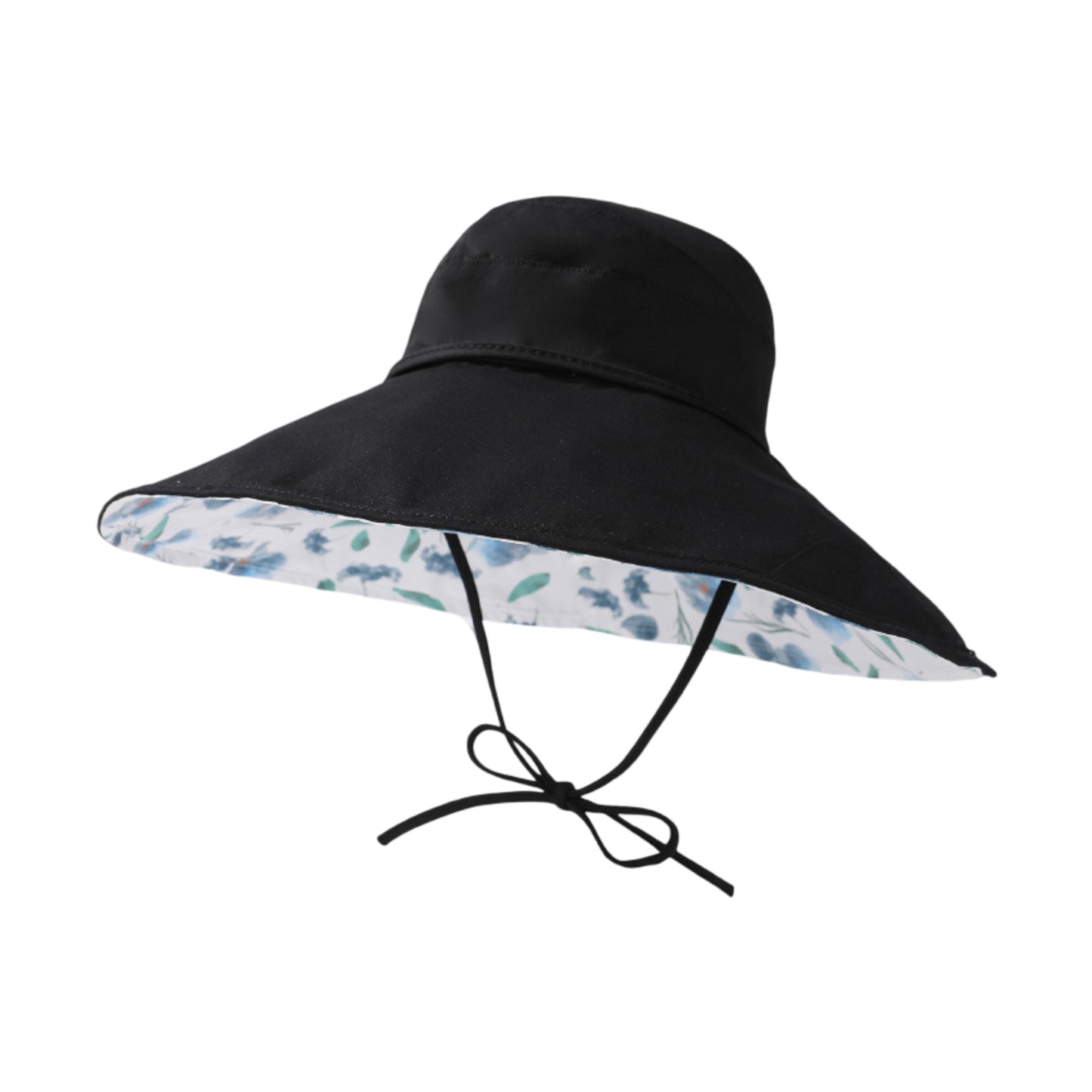 Wide Brim Sun Hat with Floral Lining Ponytail Opening Lightweight Packable Beach Hat