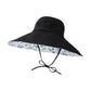 Wide Brim Sun Hat with Floral Lining Ponytail Opening Lightweight Packable Beach Hat