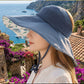 Wide Brim Sun Hat with Floral Lining Ponytail Opening Lightweight Packable Beach Hat
