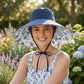 Wide Brim Sun Hat with Floral Lining Ponytail Opening Lightweight Packable Beach Hat